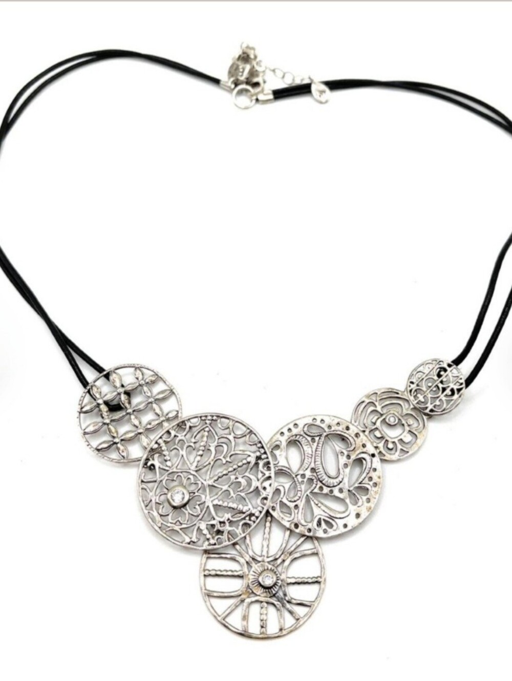 Silpada Sterling Filigree Art Black Leather Necklace (N2343 Retired)